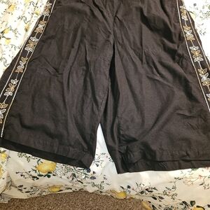 Black Embroidered Wide-Leg Crop Pants